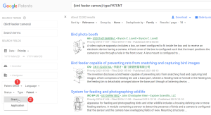 Google Patents bird feeder camera search screenshot