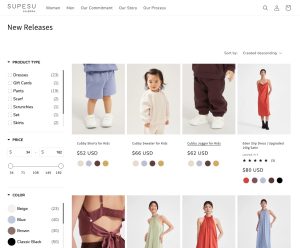 Screenshot of Supesu.com for clothing trademark specimen